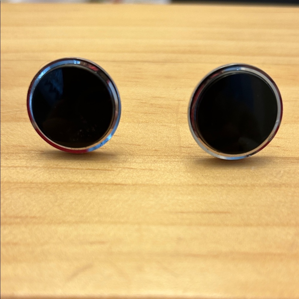 Vintage Silver and Black Onyx Round Cuff Links